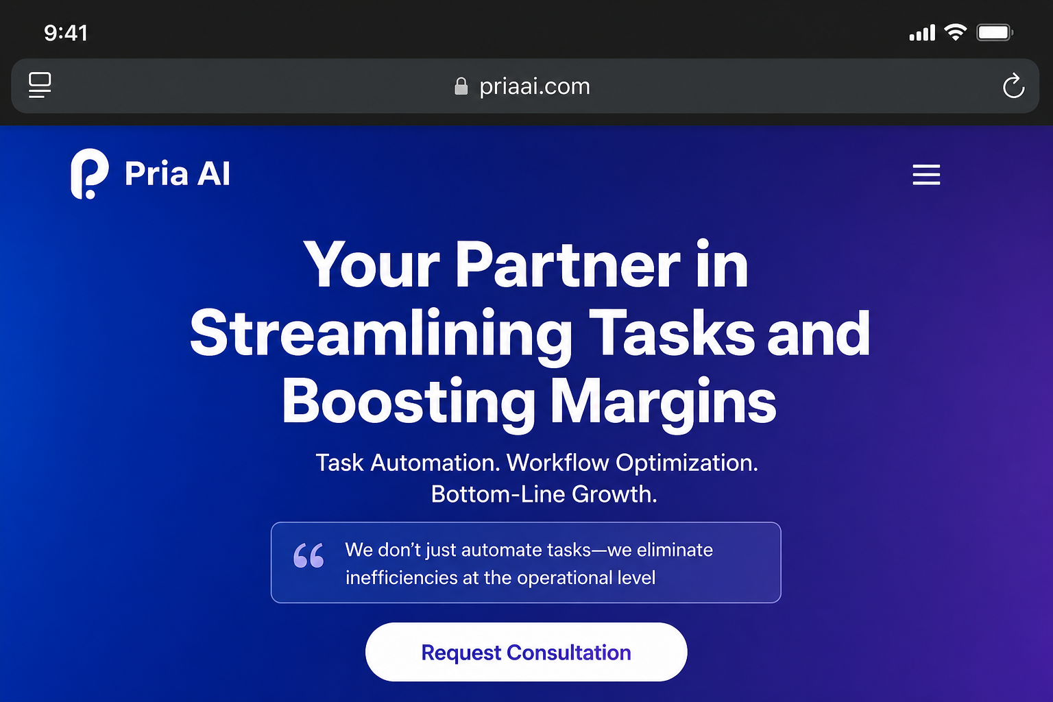 priaai.com page before overnight ads